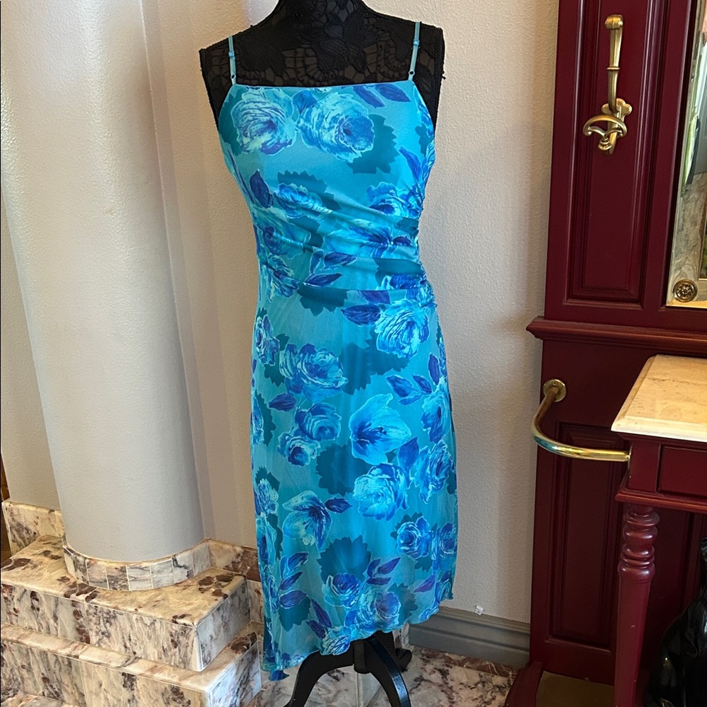 Blue Floral Spaghetti Strap Dress